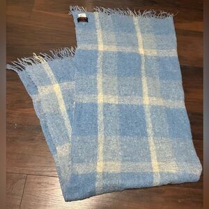 Vintage Hudson Bay Company, Made in Scotland, Mohair Blue and Cream Plaid Scarf